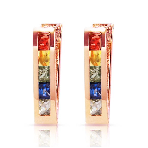 Galaxy Gold Products Jewelry - 🌈⭐️14K GOLD HUGGIE EARRING  MULTI COLOR SAPPHIRES